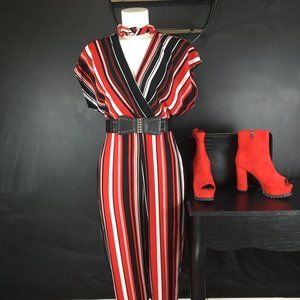 Almost Famous striped jumpsuit w/ matching tie